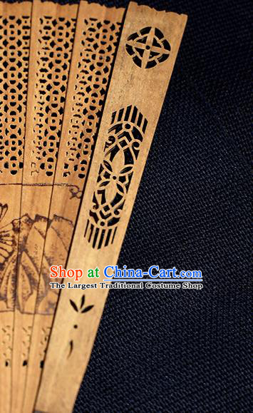 Chinese Ink Painting Bamboo Chrysanthemum Folding Fan Traditional Kung Fu Fan Handmade Sandalwood Fan