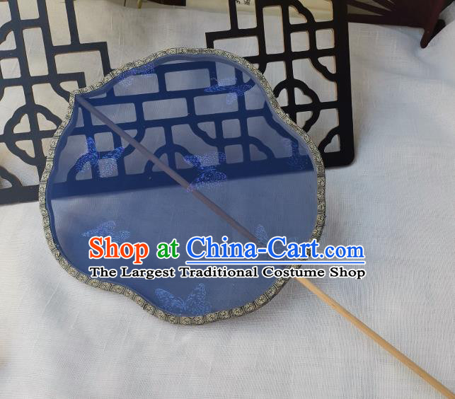 China Classical Butterfly Pattern Blue Silk Fan Traditional Hanfu Princess Fan Handmade Palace Fan