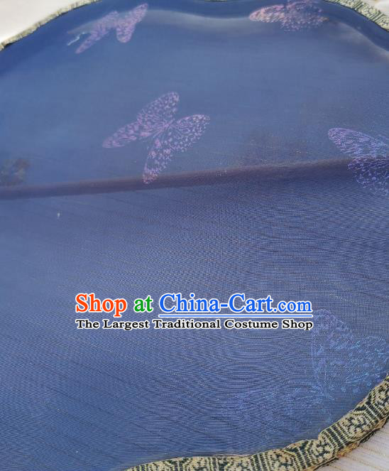 China Classical Butterfly Pattern Blue Silk Fan Traditional Hanfu Princess Fan Handmade Palace Fan