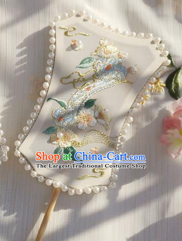 China Traditional Jin Dynasty Court Princess Fan Handmade Embroidered Palace Fan Classical White Silk Fan