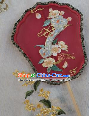 China Traditional Wedding Red Silk Fan Handmade Embroidered Ruyi Palace Fan Classical Hanfu Fan