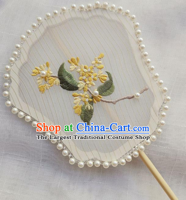 China Classical Hanfu Fan Traditional Song Dynasty Princess Silk Fan Handmade Embroidered Osmanthus Palace Fan