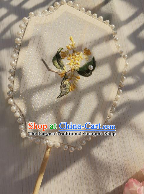 China Handmade Embroidered Osmanthus Palace Fan Classical Hanfu Fan Traditional Song Dynasty Princess Silk Fan