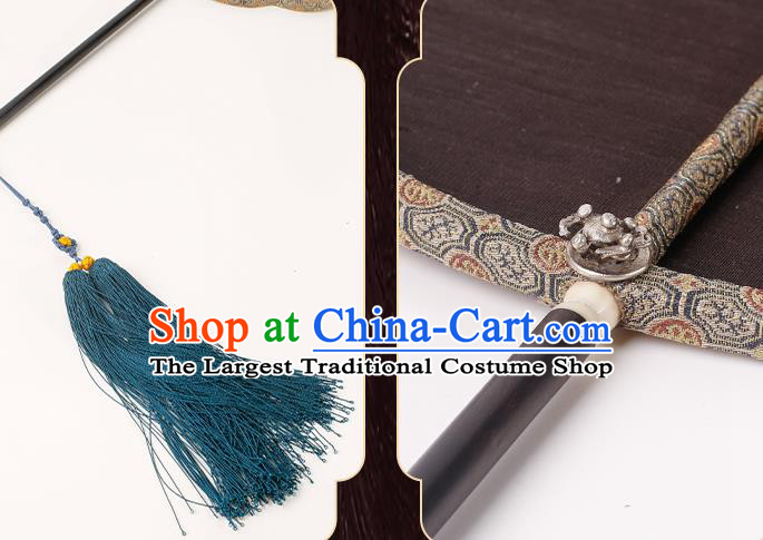 China Traditional Ming Dynasty Hanfu Fan Handmade Embroidered Peach Palace Fan Classical Black Silk Fan