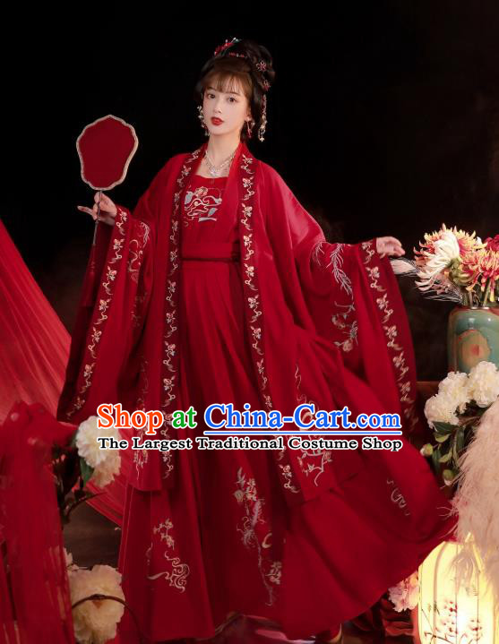 China Ancient Princess Red Hanfu Dress Traditional Ming Dynasty Wedding Costumes Complete Set