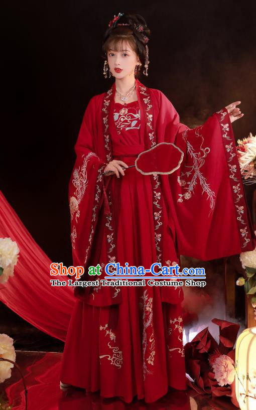 China Ancient Princess Red Hanfu Dress Traditional Ming Dynasty Wedding Costumes Complete Set