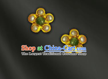 China Handmade Golden Plum Blossom Ear Accessories Traditional Cheongsam Pearls Earrings