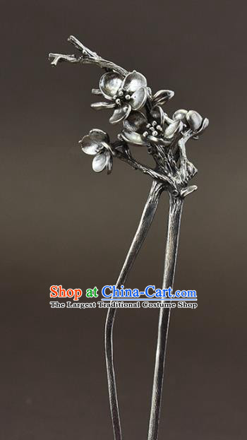Chinese National Cheongsam Hair Stick Traditional Hair Accessories Handmade Silver Plum Hairpin