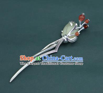 Chinese Traditional Hair Accessories Handmade Silver Hairpin National Cheongsam Hetian Jade Hair Comb