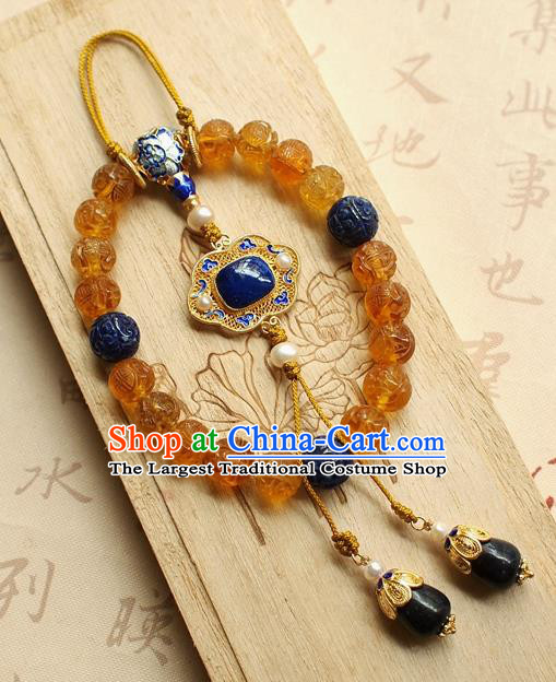 Chinese Traditional Qing Dynasty Topaz Beads Bracelet National Cheongsam Lapis Brooch