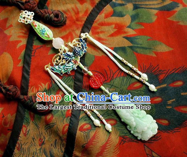 Chinese Traditional Cheongsam Jadeite Waist Accessories National Cloisonne Brooch Pendant