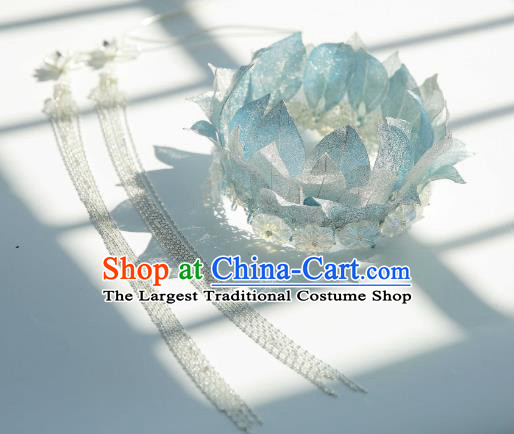 Chinese Ancient Princess Headdress Traditional Tang Dynasty Princess Blue Lotus Hair Crown