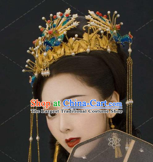 Chinese Qing Dynasty Queen Hair Accessories Ancient Imperial Concubine Blueing Phoenix Coronet