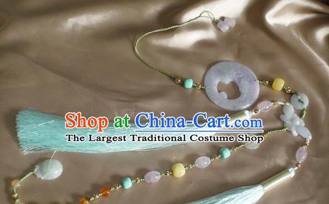 Chinese Traditional Ming Dynasty Jadeite Waist Accessories Ancient Princess Light Blue Tassel Pendant