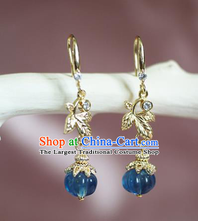 China Handmade Blue Fluorite Pumpkin Earrings Traditional Tang Dynasty Princess Ear Jewelry