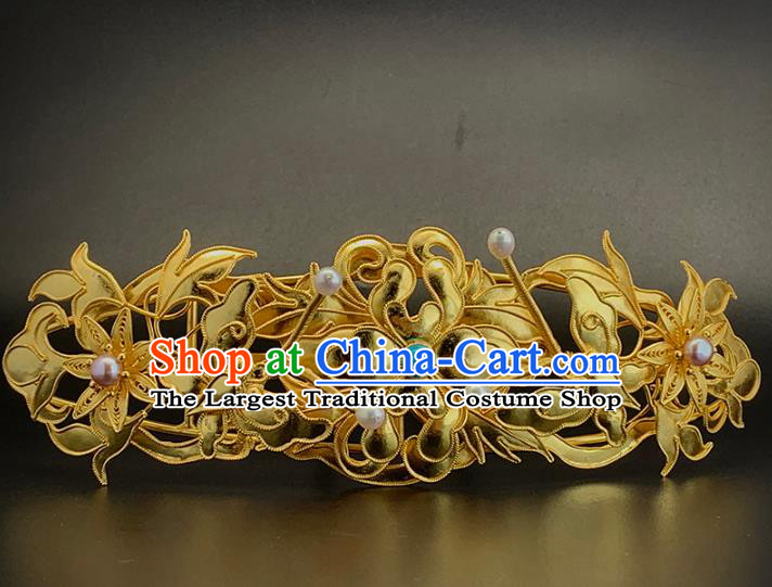 Chinese Ancient Imperial Concubine Golden Butterfly Hair Crown Traditional Ming Dynasty Court Hair Accessories