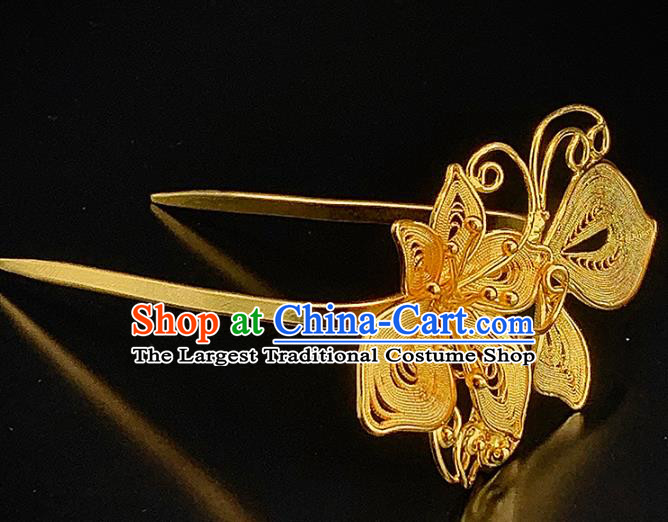 Chinese Ancient Princess Golden Butterfly Hair Stick Traditional Ming Dynasty Court Hairpin