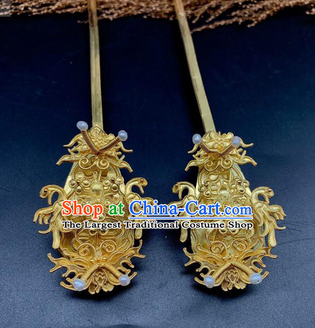 Chinese Ancient Court Empress Hair Stick Traditional Ming Dynasty Queen Golden Butterfly Hairpin