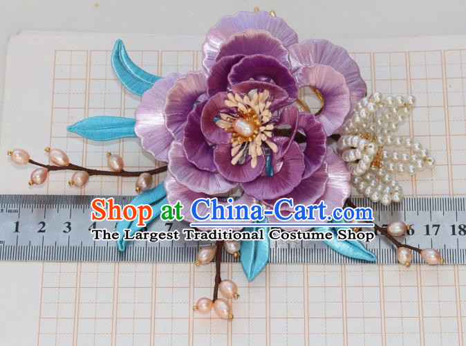 Chinese Ancient Noble Woman Hairpin Traditional Ming Dynasty Princess Lilac Peony Hair Comb