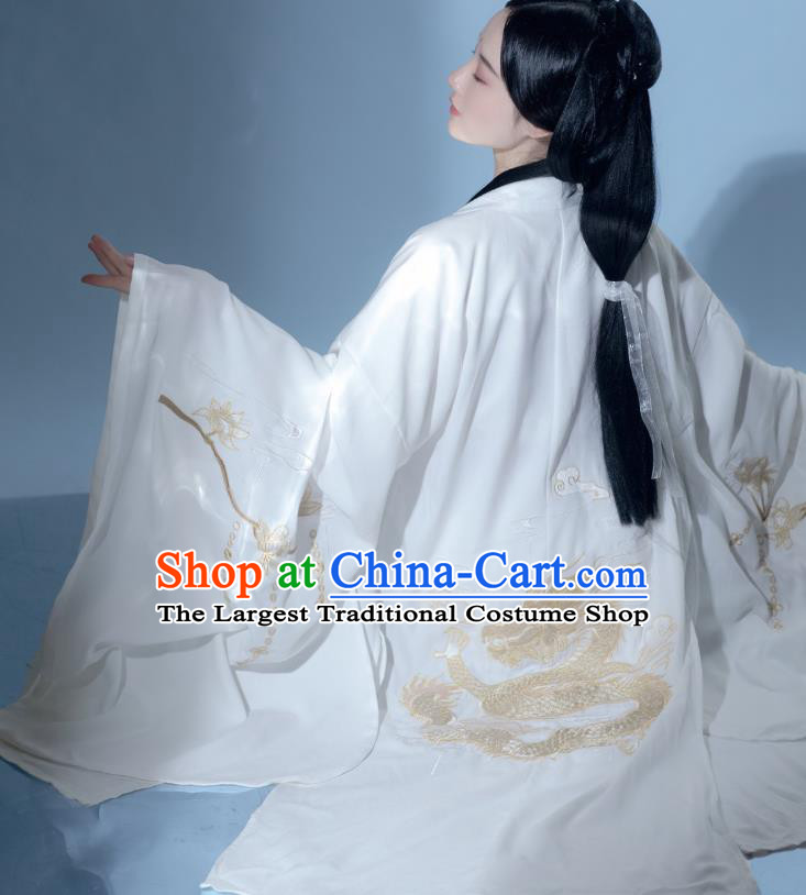 China Ancient Swordswoman White Hanfu Dress Clothing Traditional Jin Dynasty Princess Historical Costumes and Hat