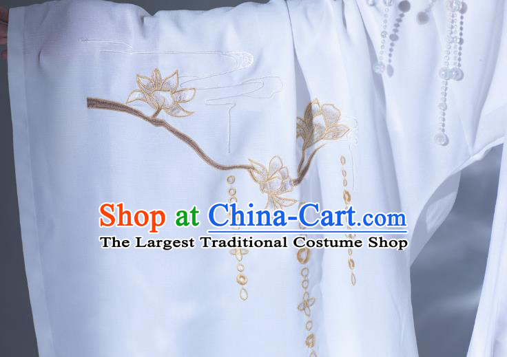 China Ancient Swordswoman White Hanfu Dress Clothing Traditional Jin Dynasty Princess Historical Costumes and Hat