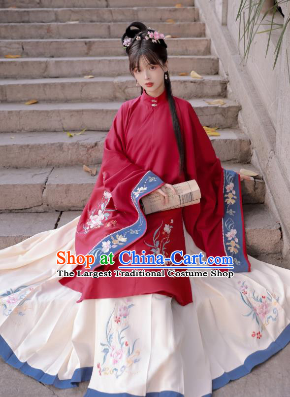 China Ancient Red Hanfu Dress Garment Traditional Ming Dynasty Palace Princess Historical Costumes