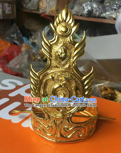 Chinese Traditional Ming Dynasty Emperor Hair Accessories Ancient King Golden Hairdo Crown and Hairpin