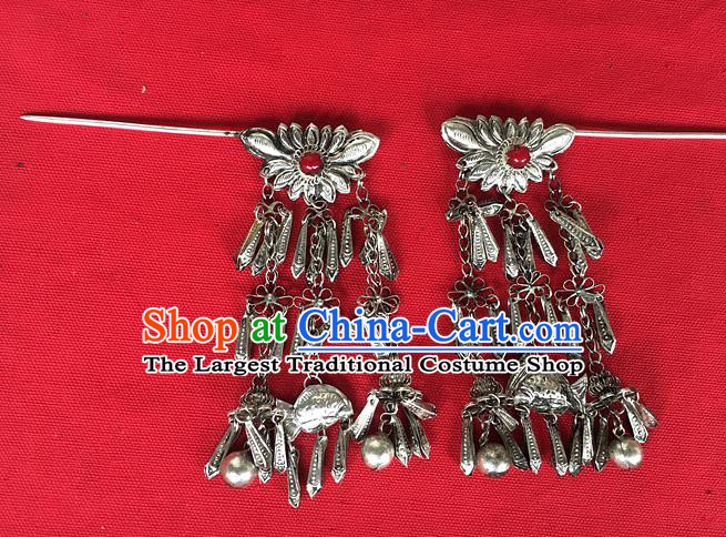 Chinese Ancient Royal Princess Ruby Tassel Hairpin Traditional Ming Dynasty Palace Lady Silver Lotus Hair Stick