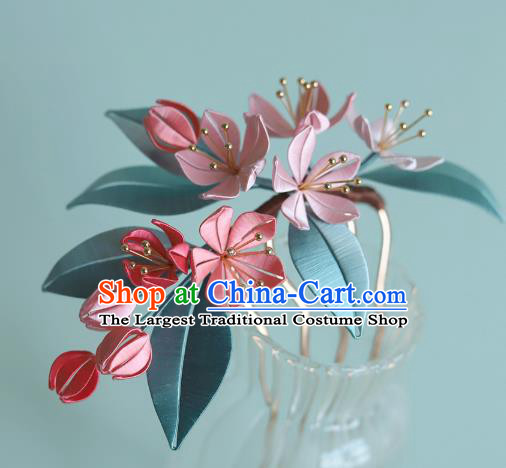 Chinese Traditional Song Dynasty Hair Accessories Pink Silk Begonia Hairpin Ancient Princess Hair Comb