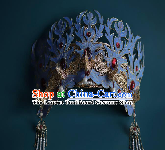 Chinese Ancient Empress Hair Crown Traditional Qing Dynasty Hair Accessories Gems Phoenix Coronet