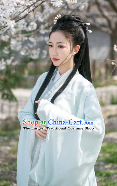 China Ancient Young Beauty Green Hanfu Dress Traditional Jin Dynasty Historical Clothing for Women