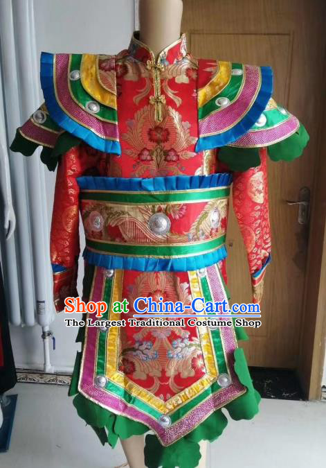 Chinese Ethnic Minority Stage Performance Red Brocade Tibetan Robe Zang Nationality King Costumes