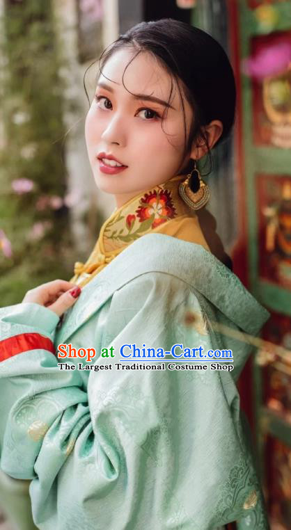 China Zang Nationality Green Brocade Robe Clothing Traditional Xizang Tibetan Minority Heishui Dance Costume