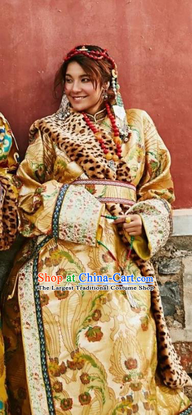 China Traditional Tibetan Robe Xizang Zang Nationality Female Stage Performance Clothing