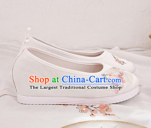 China Traditional Hanfu White Satin Shoes Handmade Ancient Princess Shoes National Embroidered Phoenix Shoes