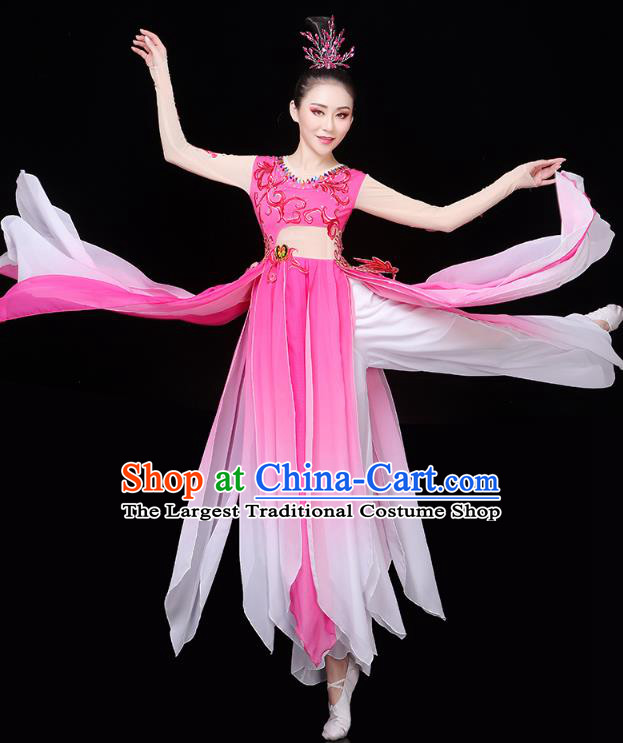 Chinese Traditional Woman Group Dance Costume Umbrella Dance Clothing Classical Dance Rosy Dress