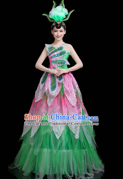 China Flower Fairy Dance Costume Spring Festival Gala Opening Dance Green Dress Modern Dance Clothing
