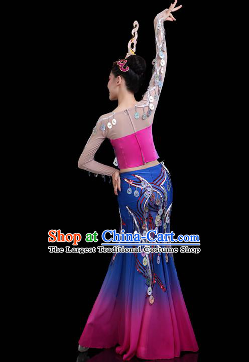 Chinese Yunnan Ethnic Peacock Dance Sequins Dress Traditional Dai Nationality Performance Costume
