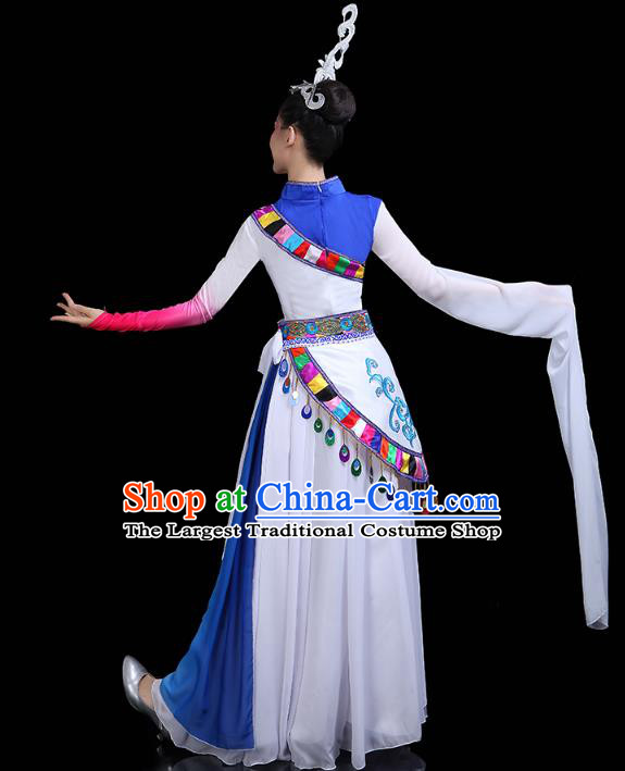 Chinese Tibetan Ethnic Dance White Dress Traditional Zang Nationality Stage Performance Costume