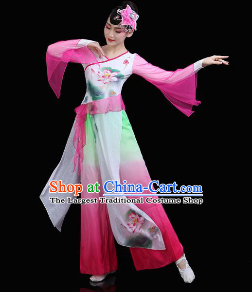 China Yangko Dance Lotus Dance Clothing Traditional Folk Dance Stage Performance Pink Outfits