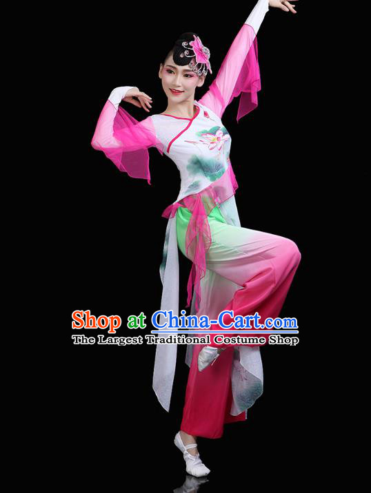 China Yangko Dance Lotus Dance Clothing Traditional Folk Dance Stage Performance Pink Outfits