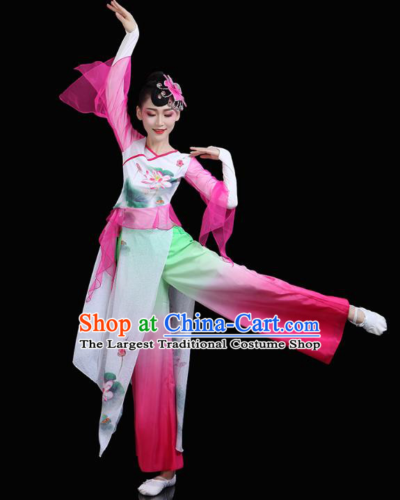 China Yangko Dance Lotus Dance Clothing Traditional Folk Dance Stage Performance Pink Outfits