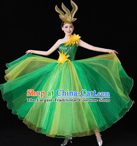 China Modern Dance Performance Clothing Spring Festival Gala Opening Dance Green Sequins Dress