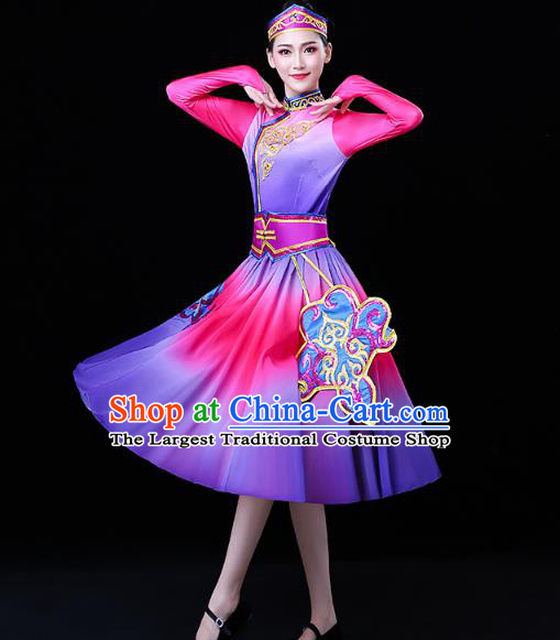 Chinese Mongol Ethnic Stage Performance Purple Dress Traditional Mongolian Nationality Dance Costume