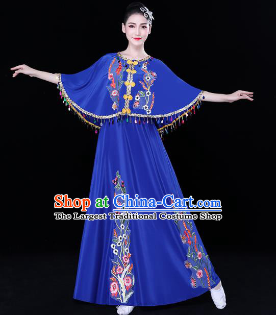 Chinese Yunnan Ethnic Folk Dance Blue Dress Traditional Dai Nationality Performance Embroidered Costume