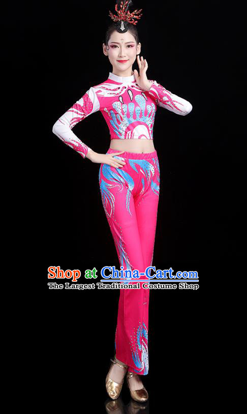 China Aerobics Training Clothing Modern Dance Costume Bodybuilding Competition Pink Outfits