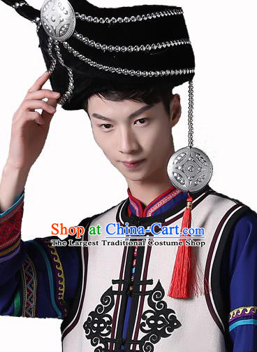 China Yi Nationality Male Headwear Traditional Ethnic Festival Falk Dance Hat