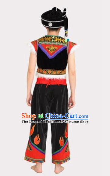 Chinese Traditional Yi Minority Male Stage Performance Black Outfits Liangshan Ethnic Folk Dance Clothing