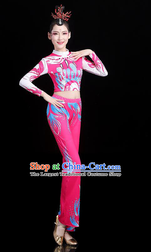 China Aerobics Training Clothing Modern Dance Costume Bodybuilding Competition Pink Outfits