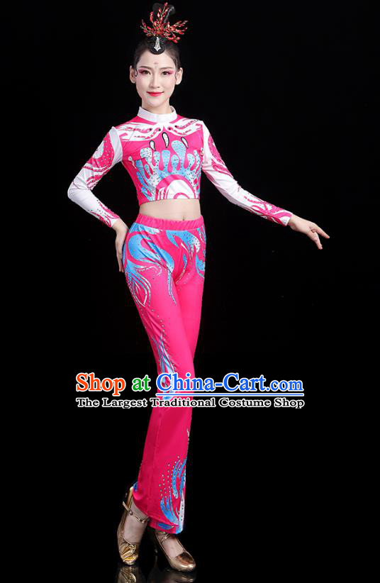 China Aerobics Training Clothing Modern Dance Costume Bodybuilding Competition Pink Outfits